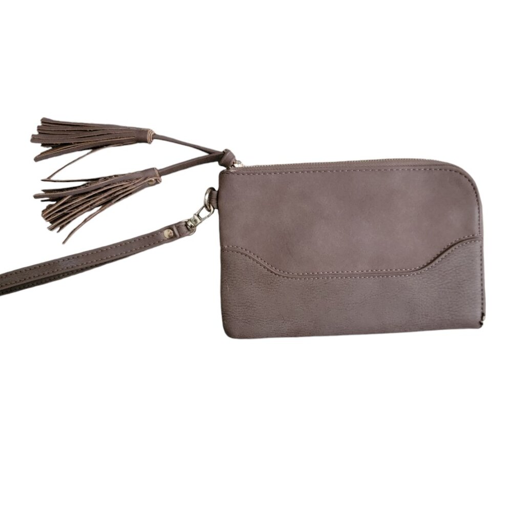 Antik Kraft Tasseled Wristlet Zip Around Mauve/Blush Vegan Leather